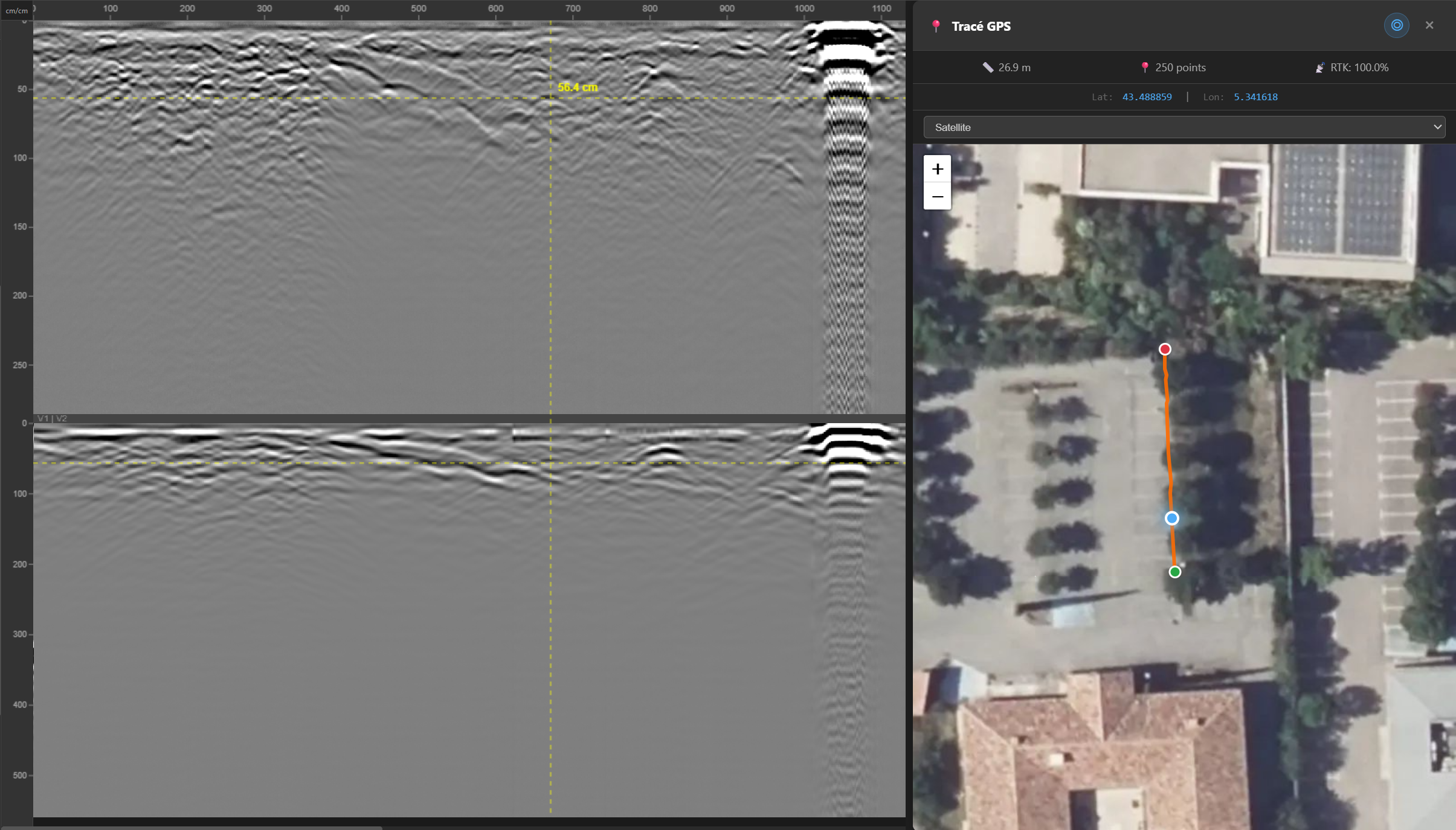 Visualisation des profils sur carte GPS - GPR Viewer Pro